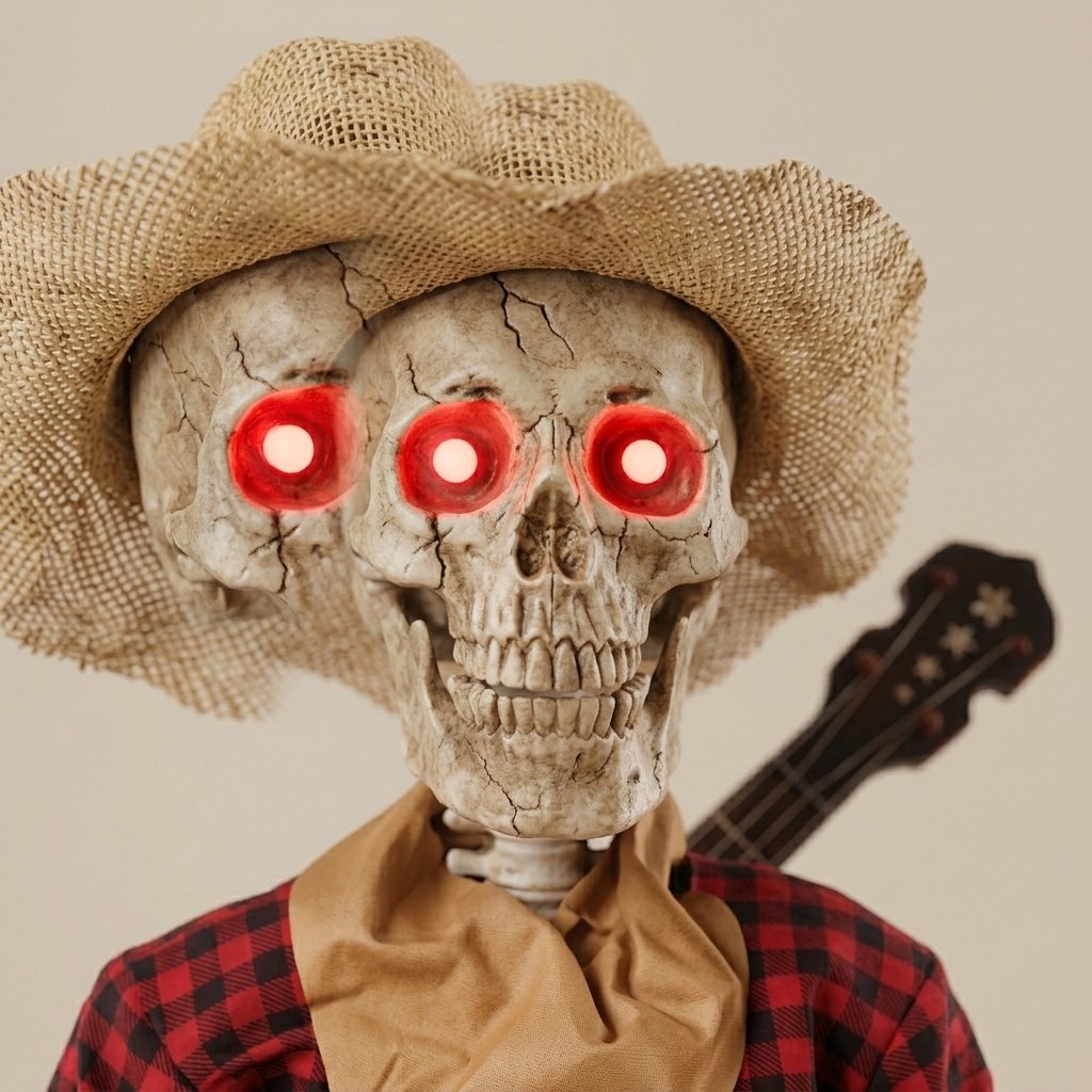 Sitting Skeleton Banjo Player with Glowing LED Eyes – Halloween Decoration