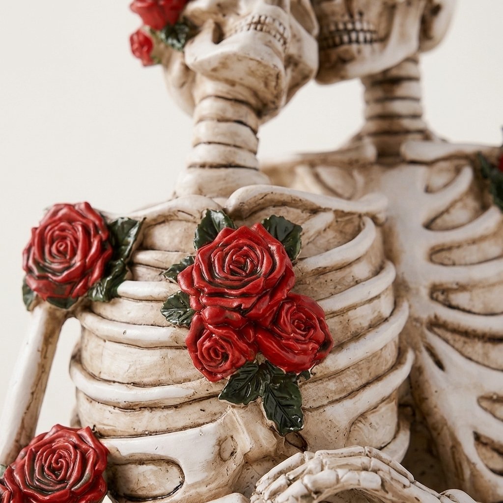 Skeleton Couple Sculpture with Rose Detail – Gothic Romance Figurine in Two Styles
