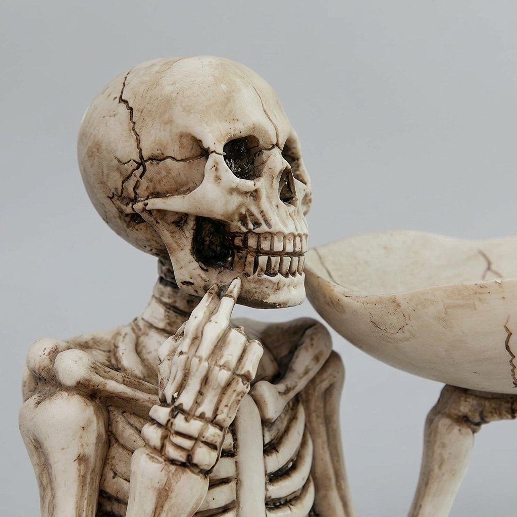 Skeleton Figurine Candy Bowl with Cracked Resin Dish – Halloween Decoration
