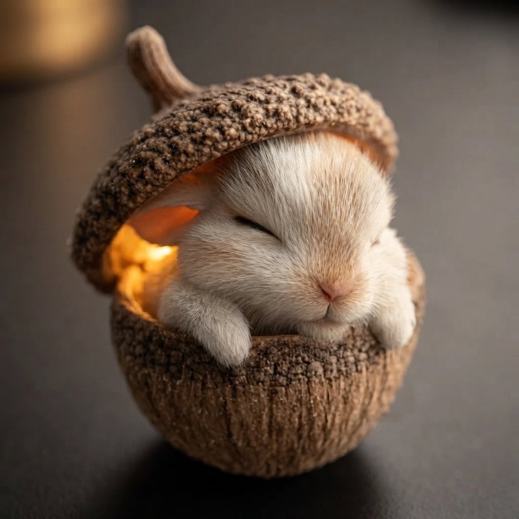 Sleeping Woodland Animal Acorn Ornament with LED Lights