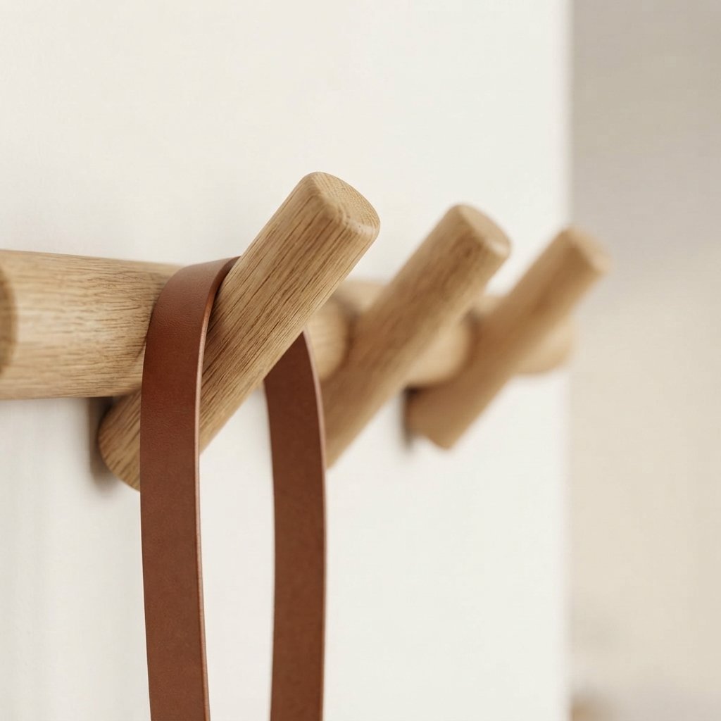 Solid Oak Wall Peg Rack, 4 or 5 Hooks, Scandi Style