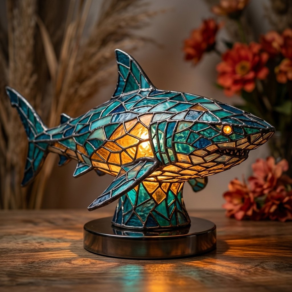 Stained Glass-Look Animal Table Lamp, USB LED