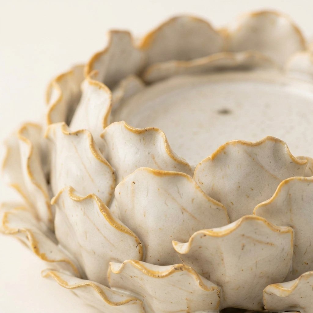 Stoneware Blossom Pillar Candle Holder, Cream