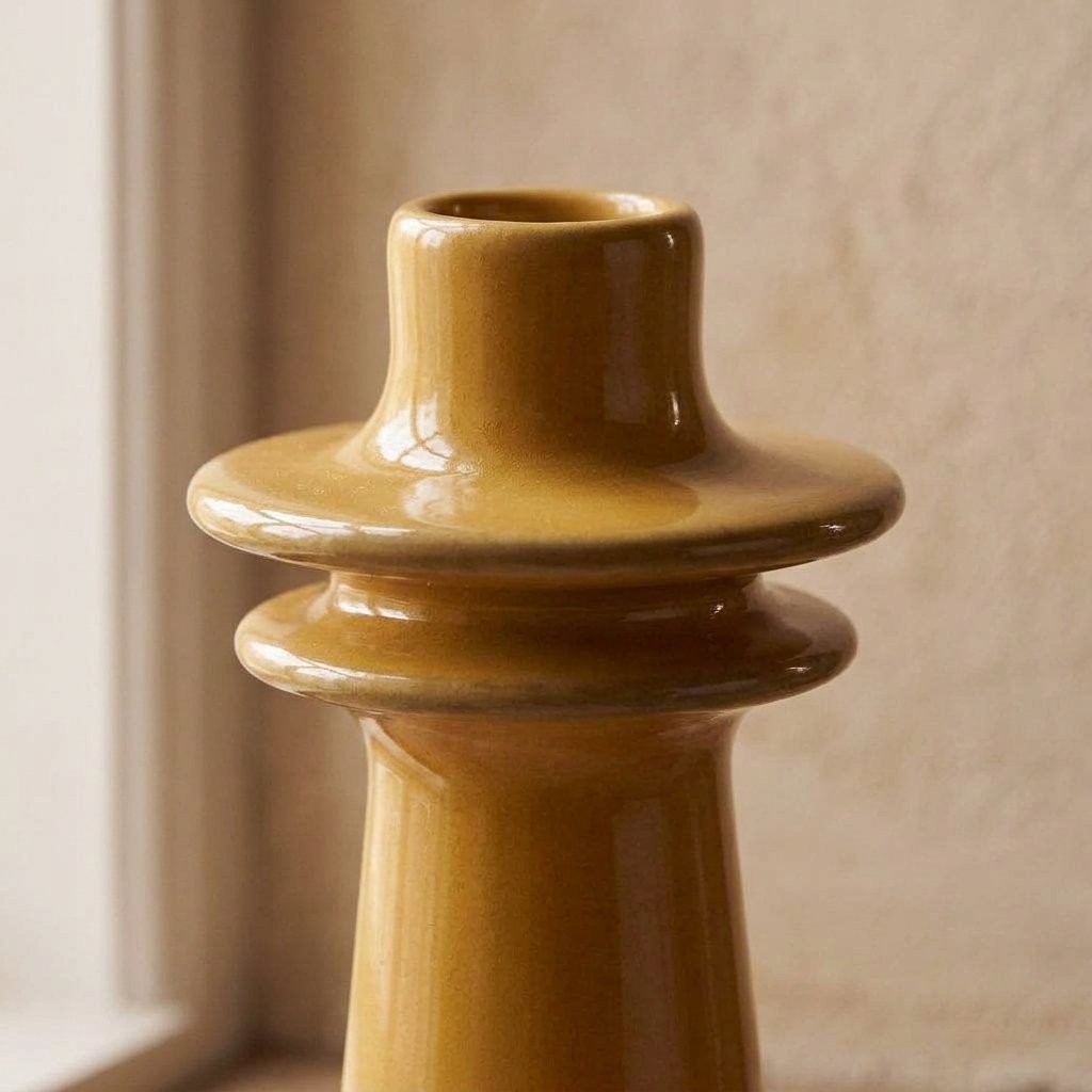Stoneware Candlestick Holder in Mustard