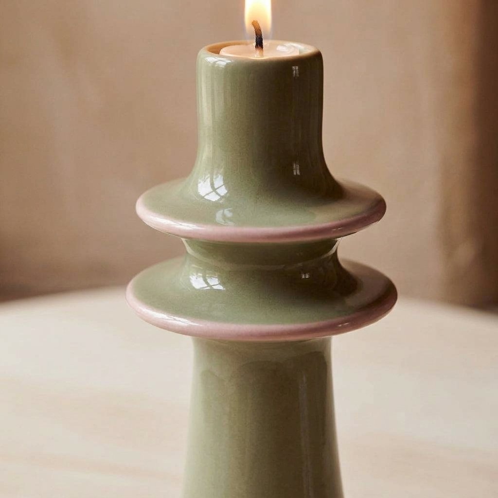 Stoneware Candlestick Holder in Sage Green