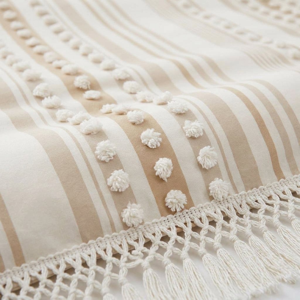 Striped Cotton Duvet Set with Tassel Detail
