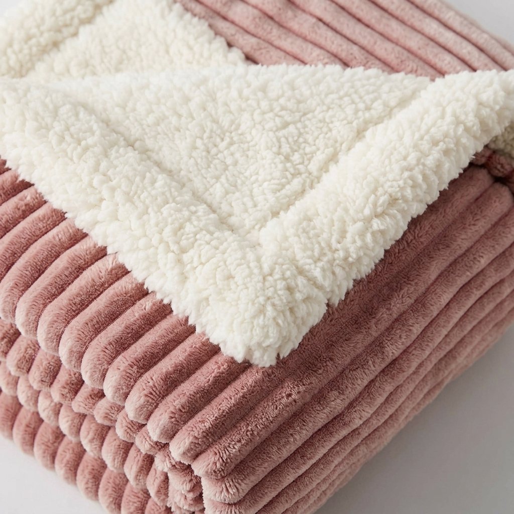 Striped Sherpa Throw Blanket, Soft Double-Sided Fleece