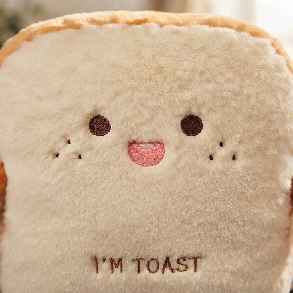Toast Slice Plush Cushion with Embroidered Face, 14 in