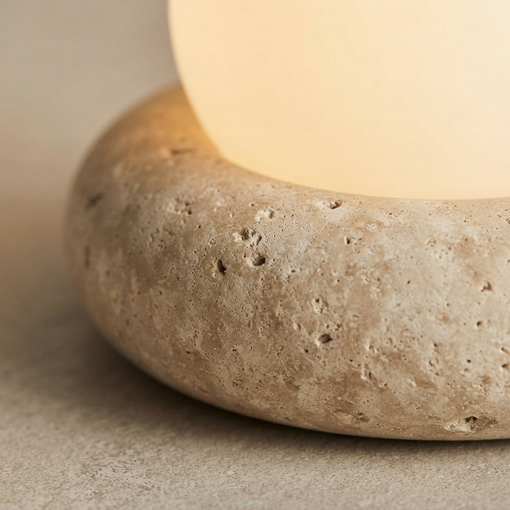 Travertine Globe Table Lamp with Opal Acrylic Shade