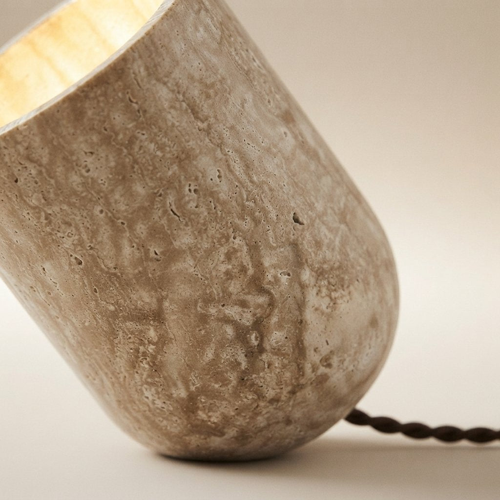Travertine Stone Table Lamp with Tilted Shade