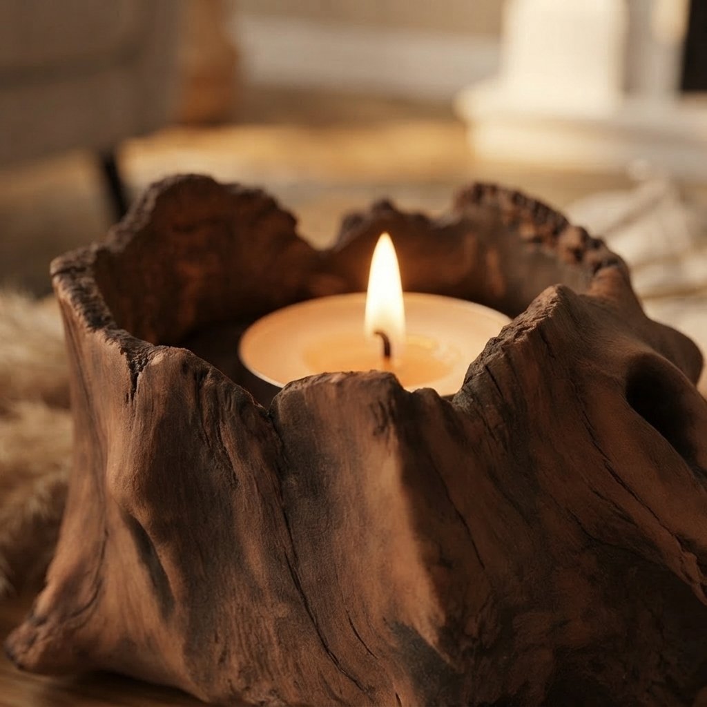 Tree Hollow Candle Holder in Textured Cement