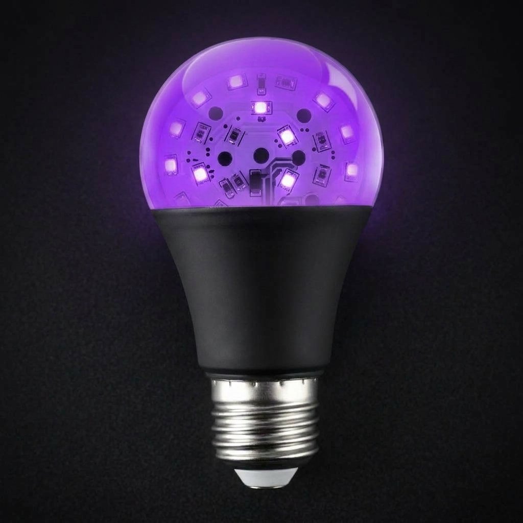 UV Black Light LED Bulb with E27 Socket for Halloween and Party Decoration, 12 W – Purple Glow, Matte Black or White Collar