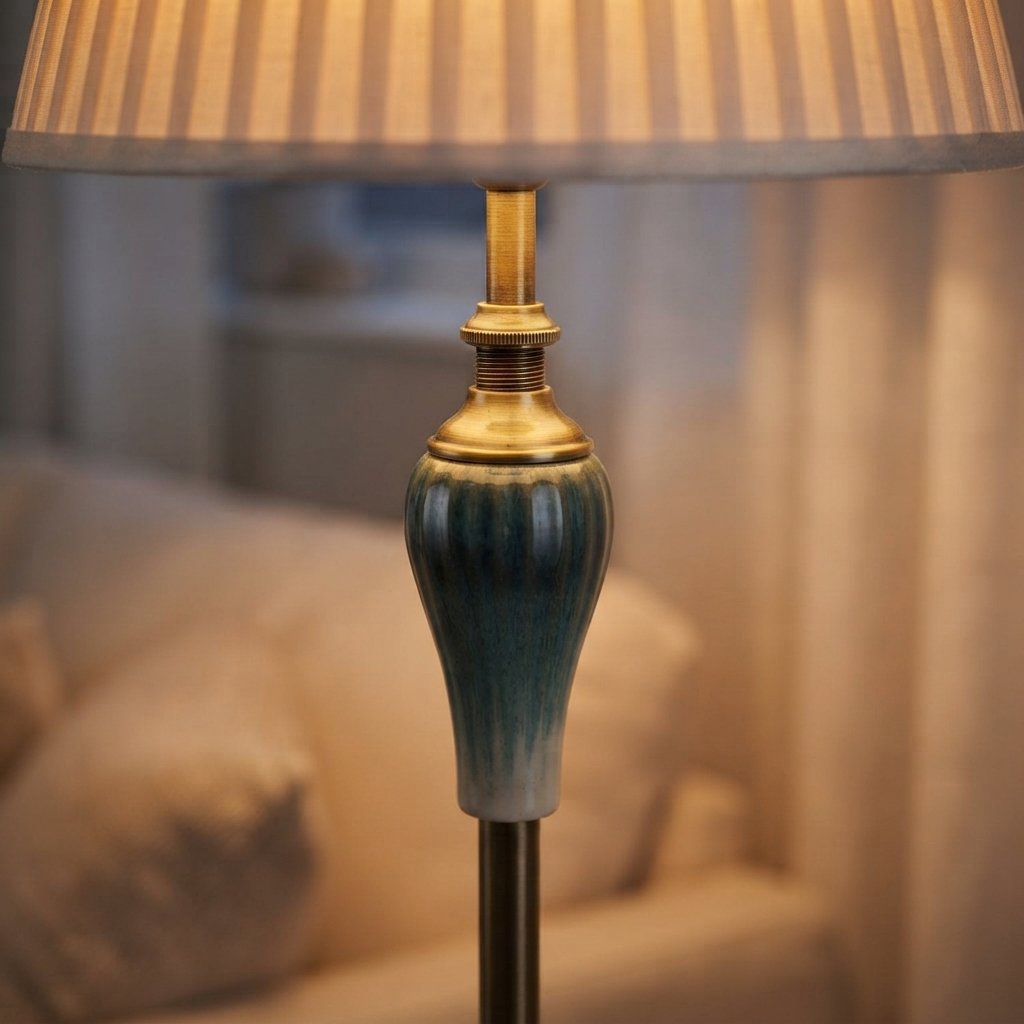 Velournis Vintage Floor Lamp with Pleated Fabric Shade