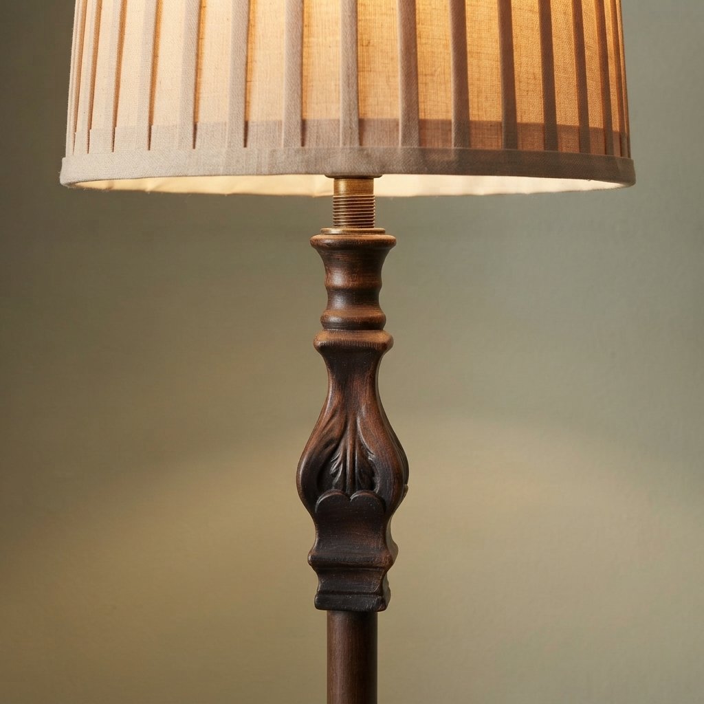 Vintage Floor Lamp with Pleated Fabric Shade, Brown