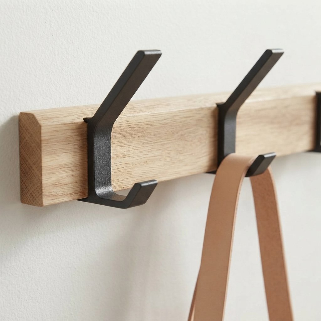 Wall-Mounted Coat Rack with Adjustable Hooks, Wood & Black