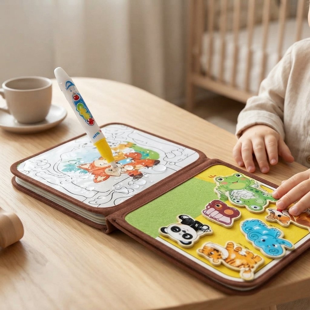 Water Drawing Busy Book with Reusable Stickers for Toddlers