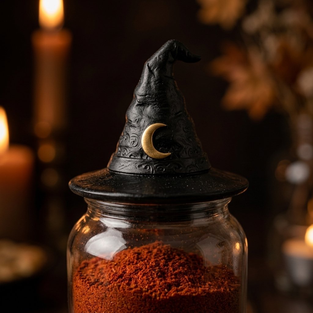 Witch Hat Spice Jar Set with Lids – Set of 3 Glass Jars on Decorative Tray