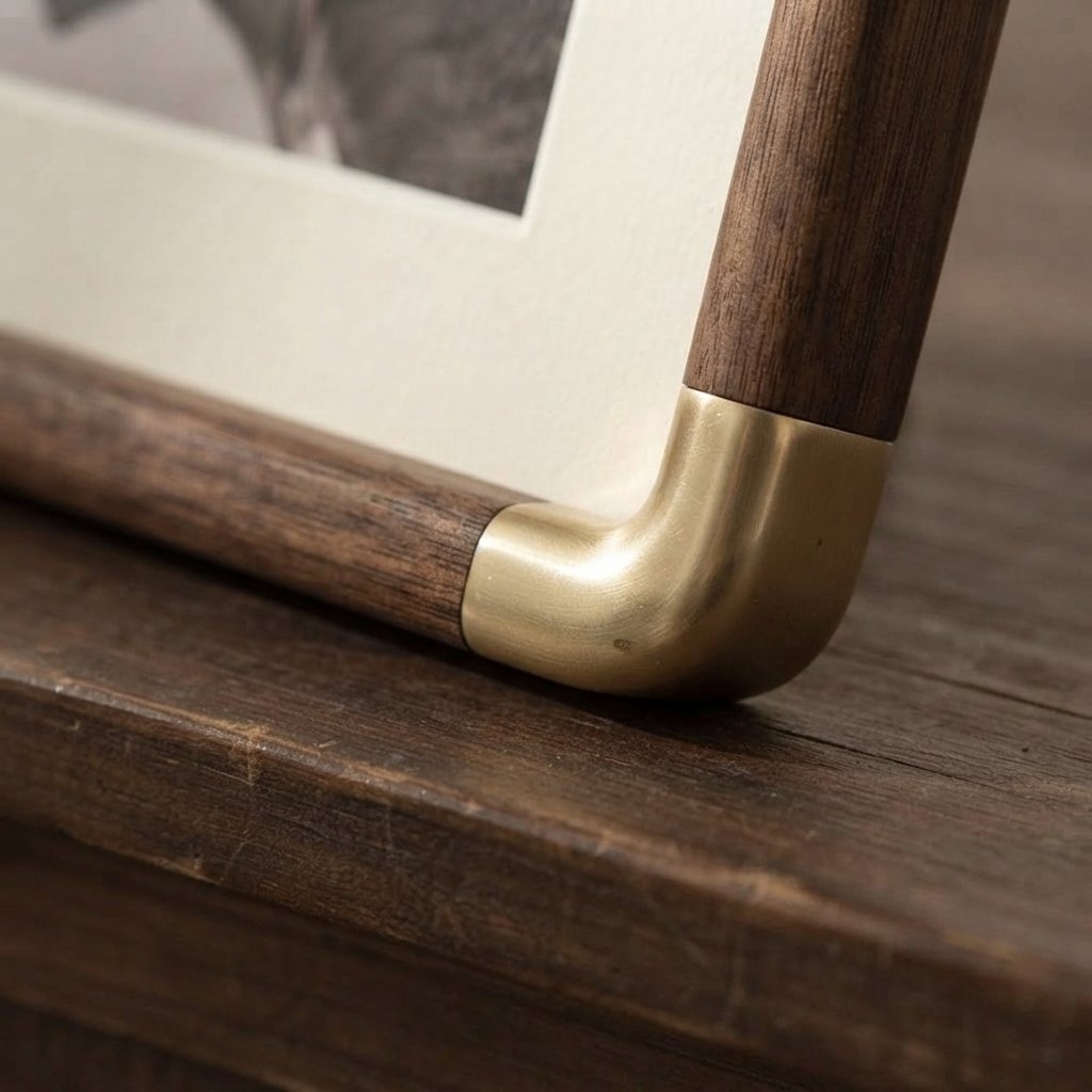 Wood & Brass Tabletop Photo Frame, Vintage Style