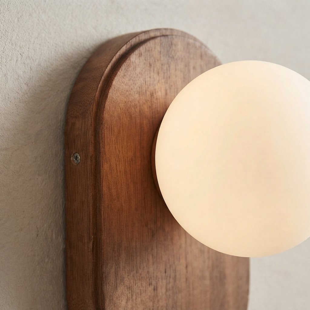 Wood & Glass Wall Light with Opal Globe, G9 Fitting