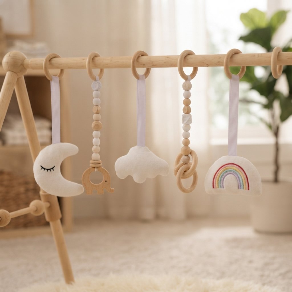 Wooden Baby Play Gym with Sensory Hanging Toys