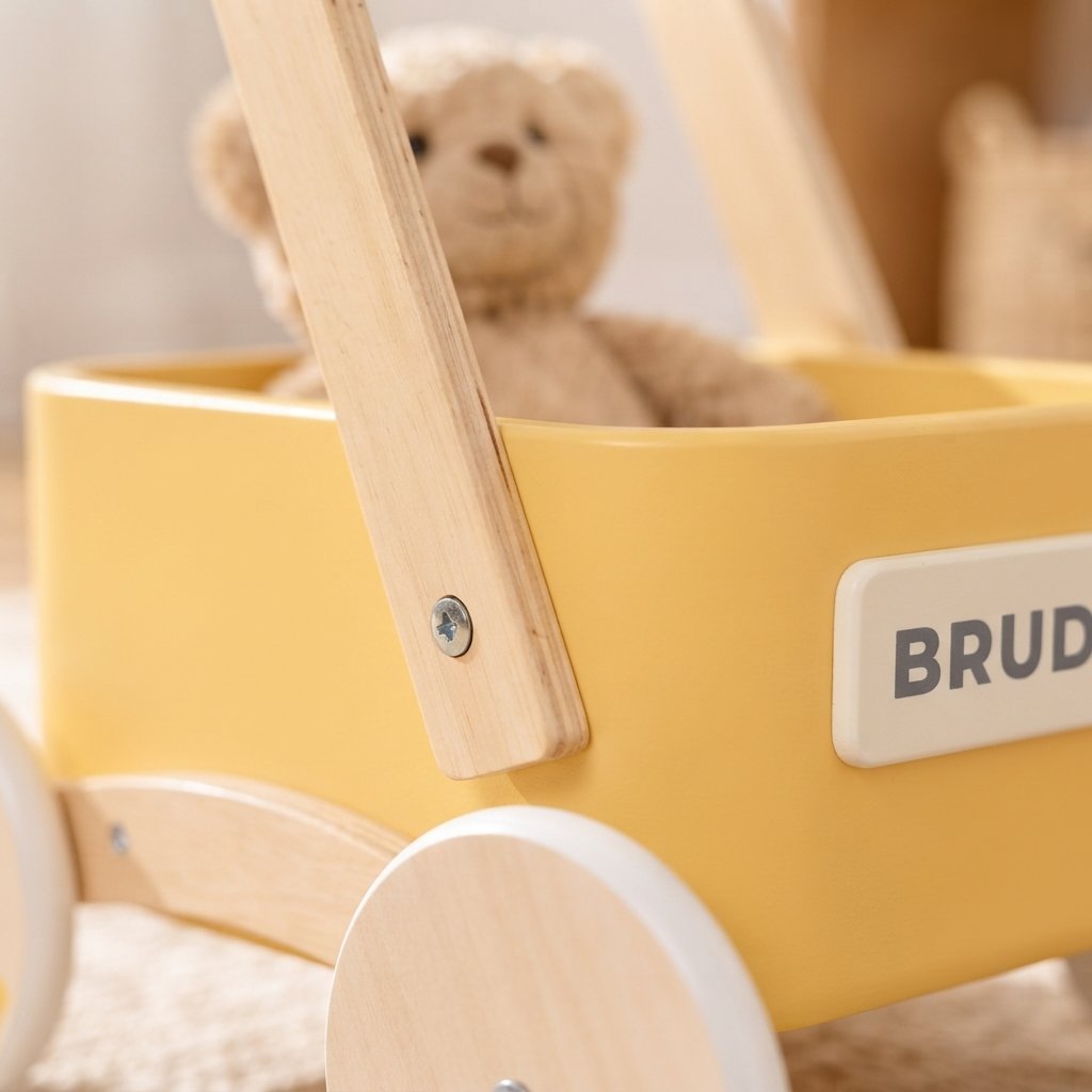 Wooden Baby Push Walker Wagon with Toy Tray – Yellow