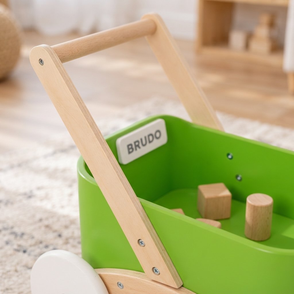 Wooden Baby Push Walker with Toy Tray – Green