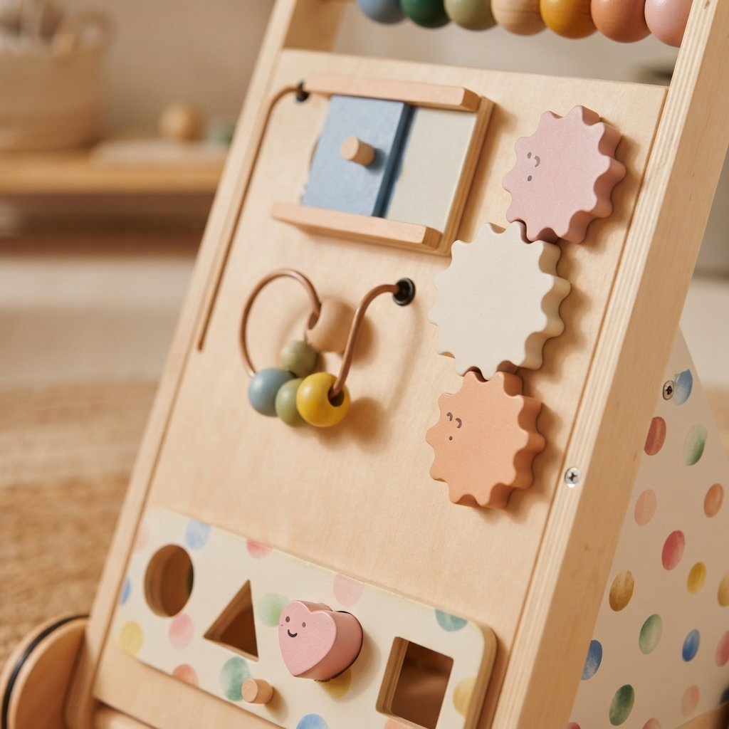 Wooden Baby Walker with Activity Board for Toddlers
