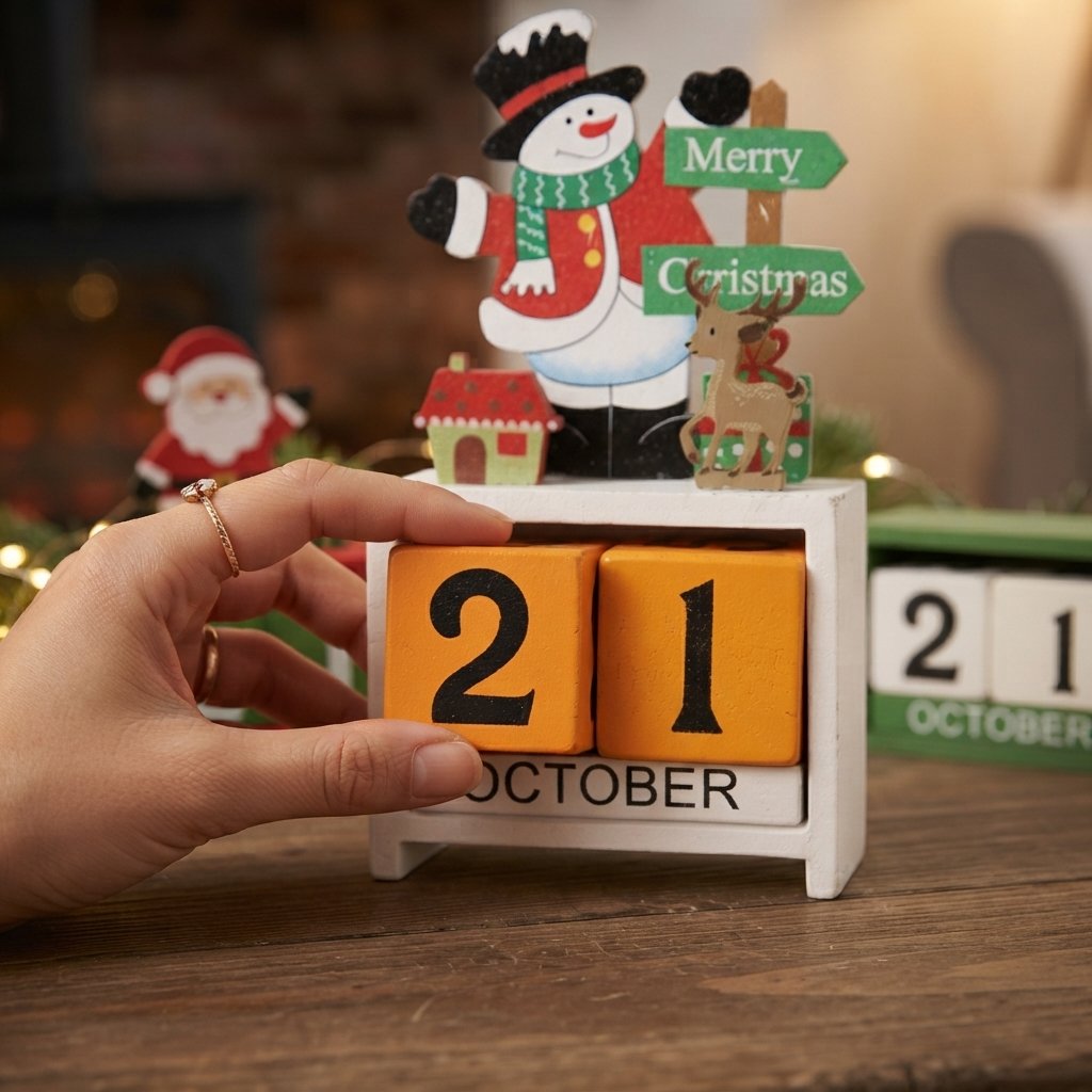 Wooden Christmas Countdown Calendar with Movable Date Blocks
