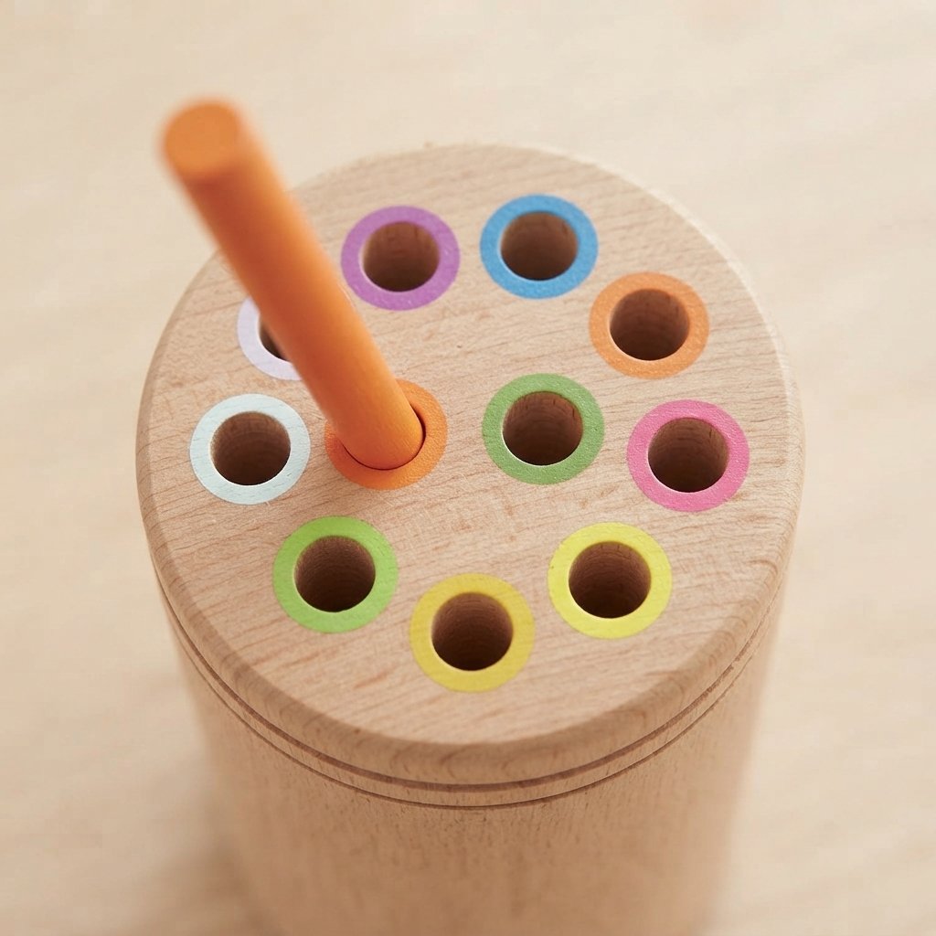 Wooden Colour Sorting Sticks with Matching Cup