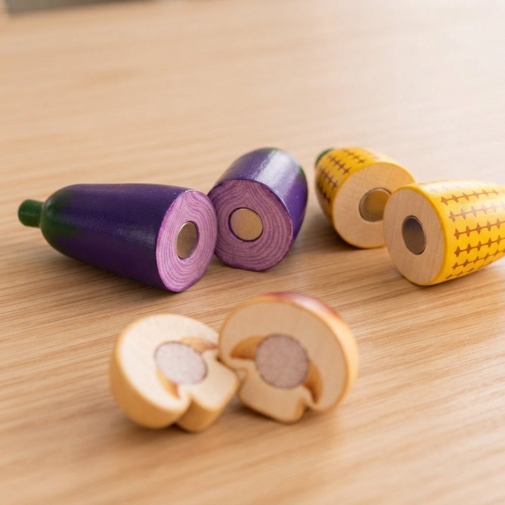Wooden Cutting Vegetable Play Food Set with Basket