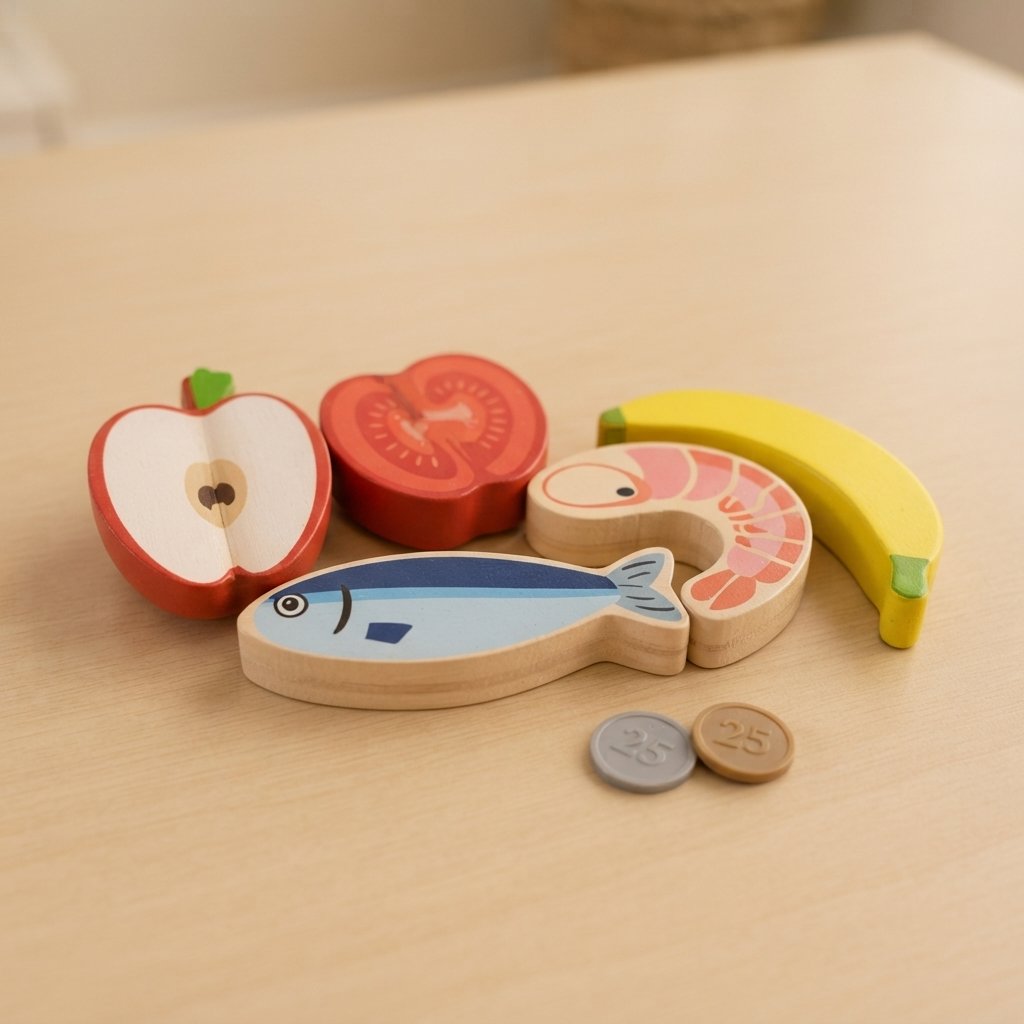 Wooden Play Food Market Set with Card Reader & Play Money