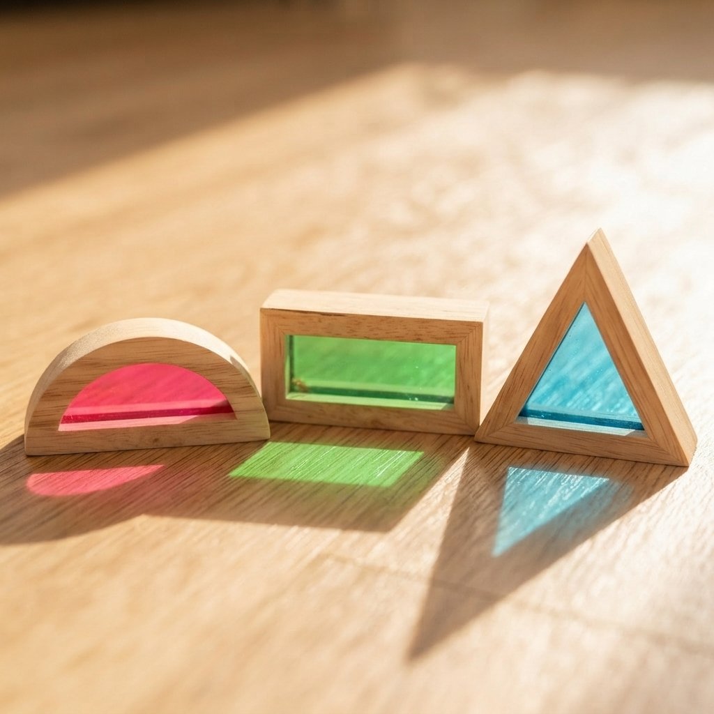 Wooden Rainbow Building Blocks with Coloured Panels