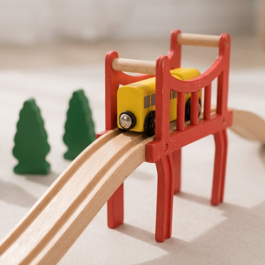 Wooden Train Track Set with Bridge, 39 Pieces