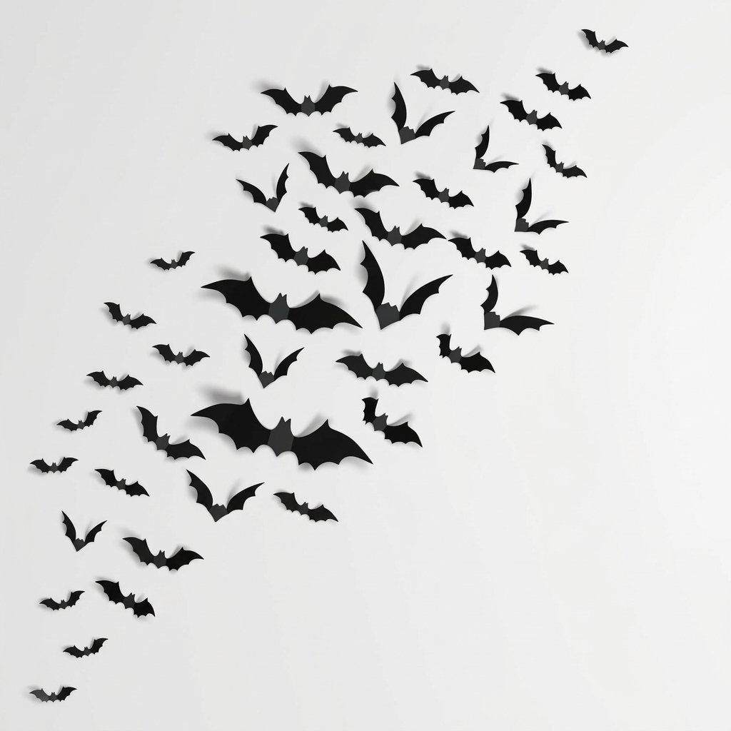 3D Foldable Bat Wall Stickers for Halloween Decoration – Peel and Stick, Reusable, Indoor Use — 180 pcs (Black Bat)