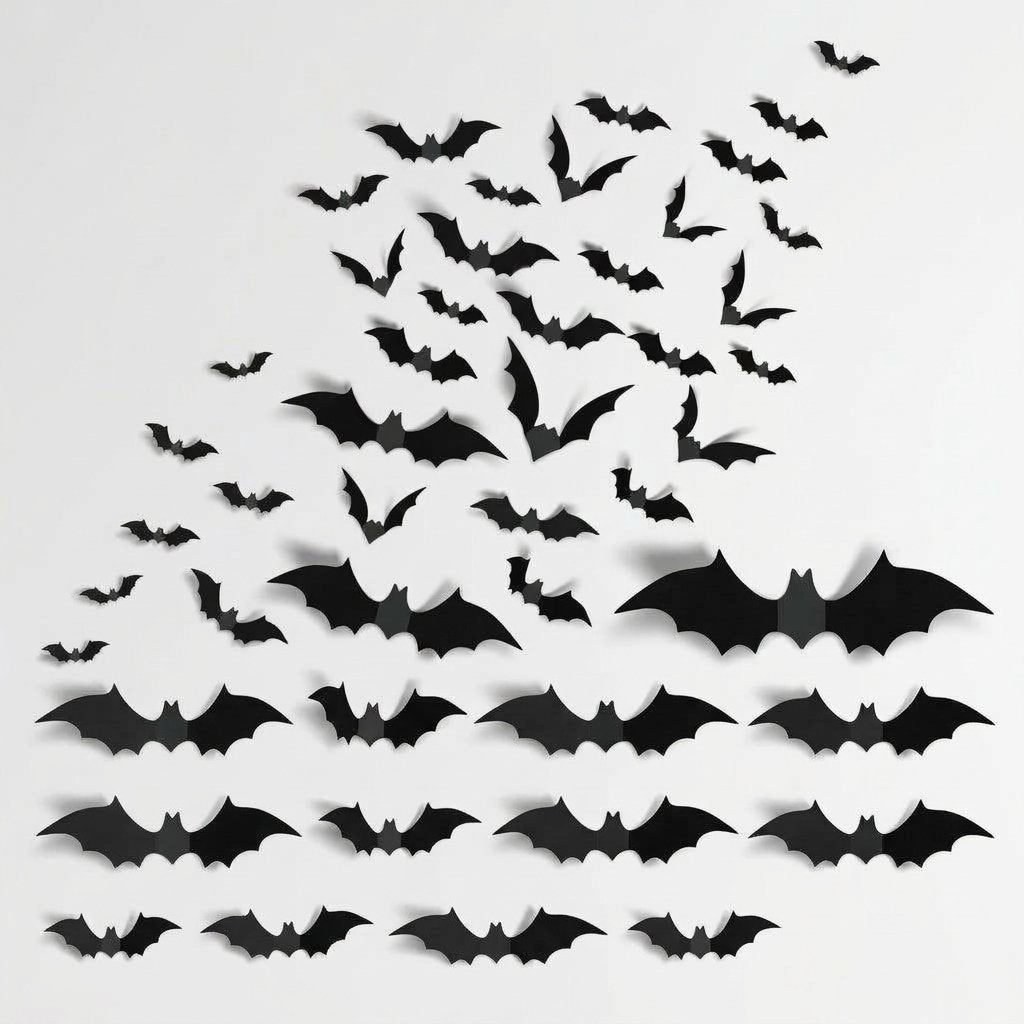 3D Foldable Bat Wall Stickers for Halloween Decoration – Peel and Stick, Reusable, Indoor Use — 12 pcs (Black Bat)