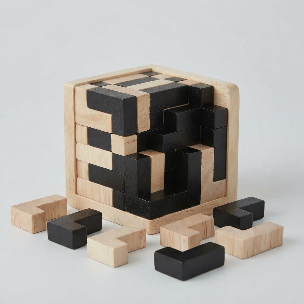 3D Wooden Brain Teaser Puzzle – Interlocking Cube — L Shapes
