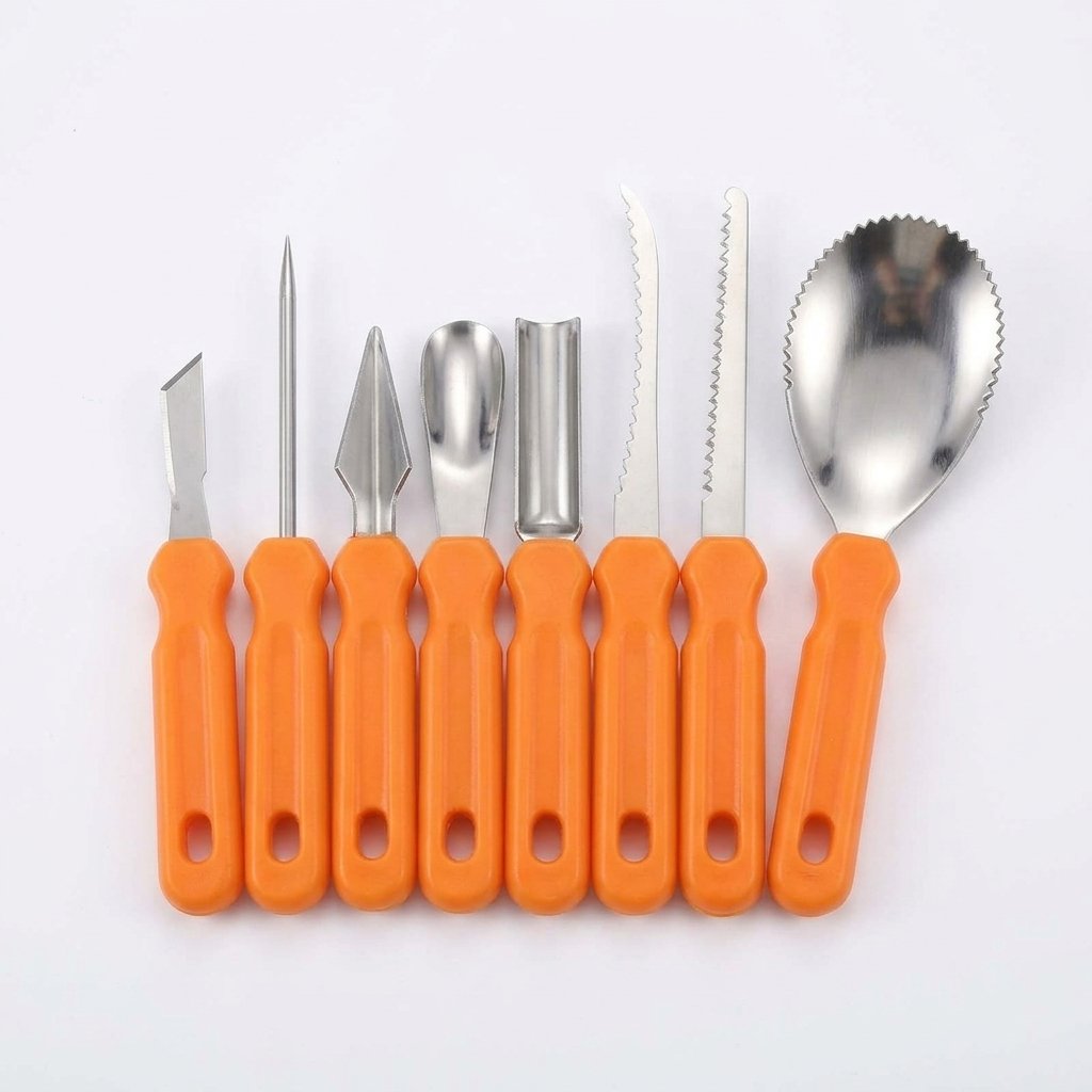 7-Piece Halloween Pumpkin Carving Tool Set with Stainless Steel Blades and Serrated Saw — 7 Piece Carving Tool Set Bulk