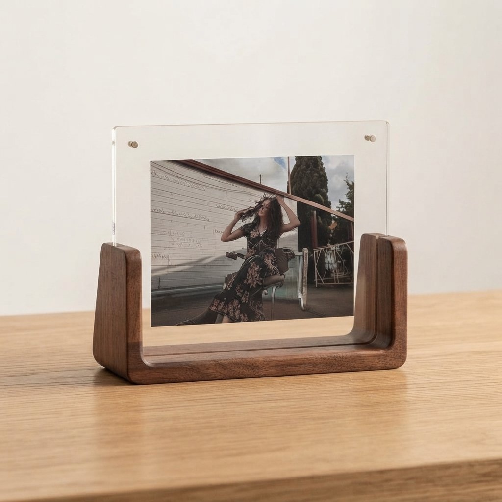 Acrylic and Wood Photo Frame with U-Shaped Stand — Horizontal