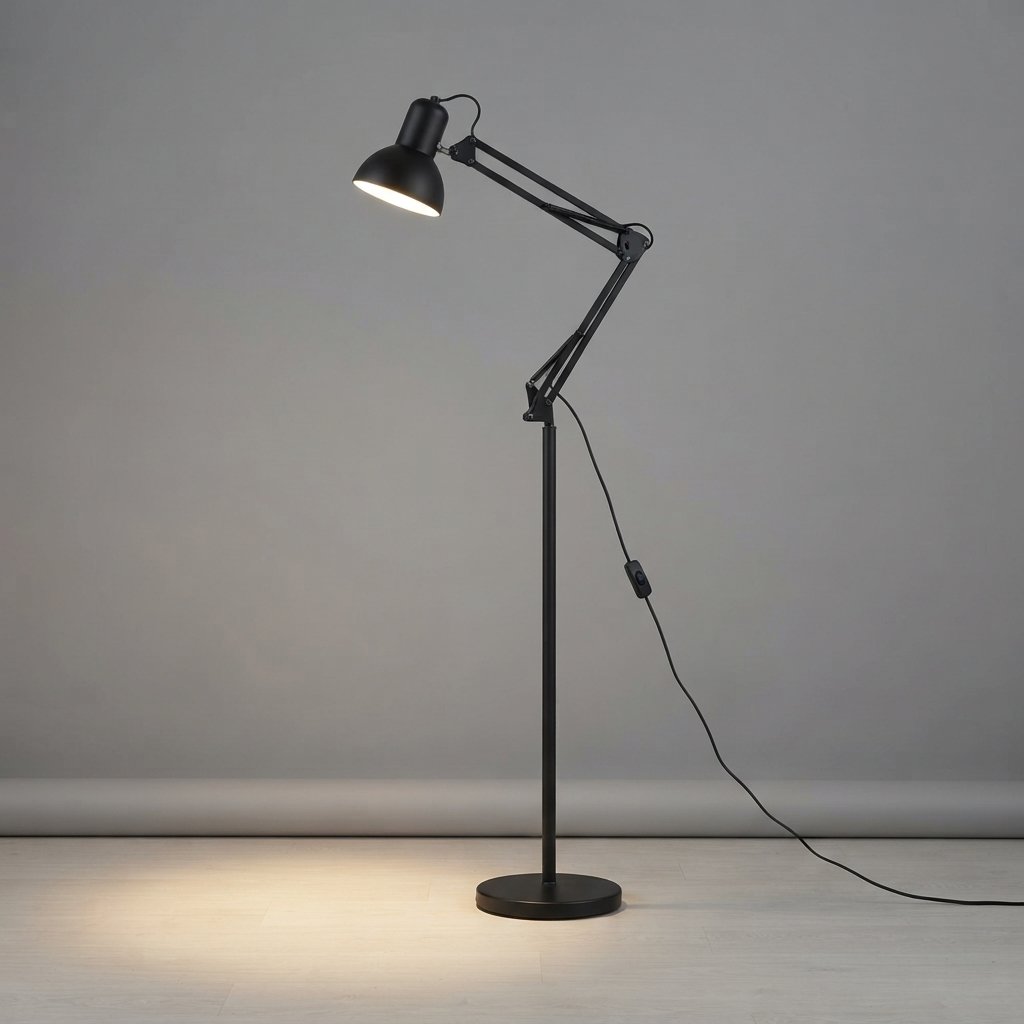 Adjustable Folding Floor Lamp with Articulated Arm — Black