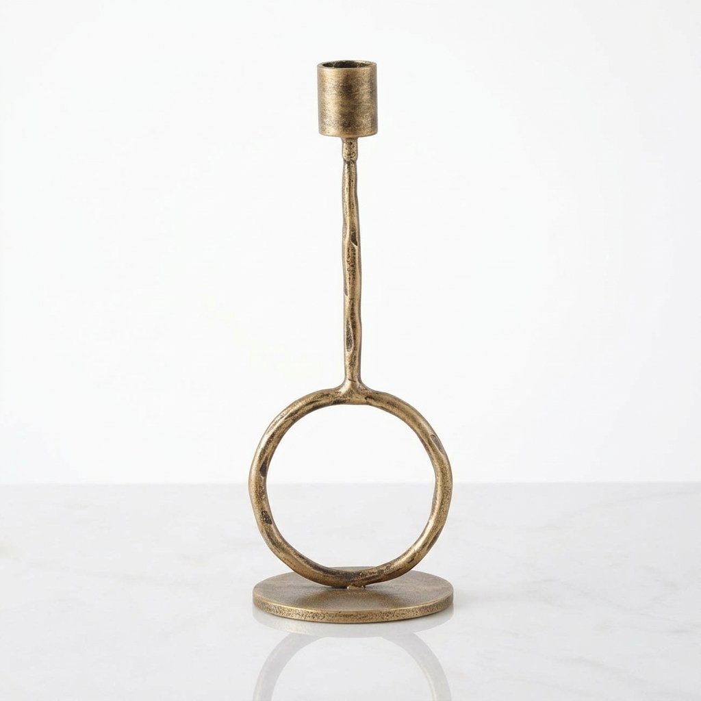 Antique Gold Ring Candle Holder – Sculptural Taper Stand — Small