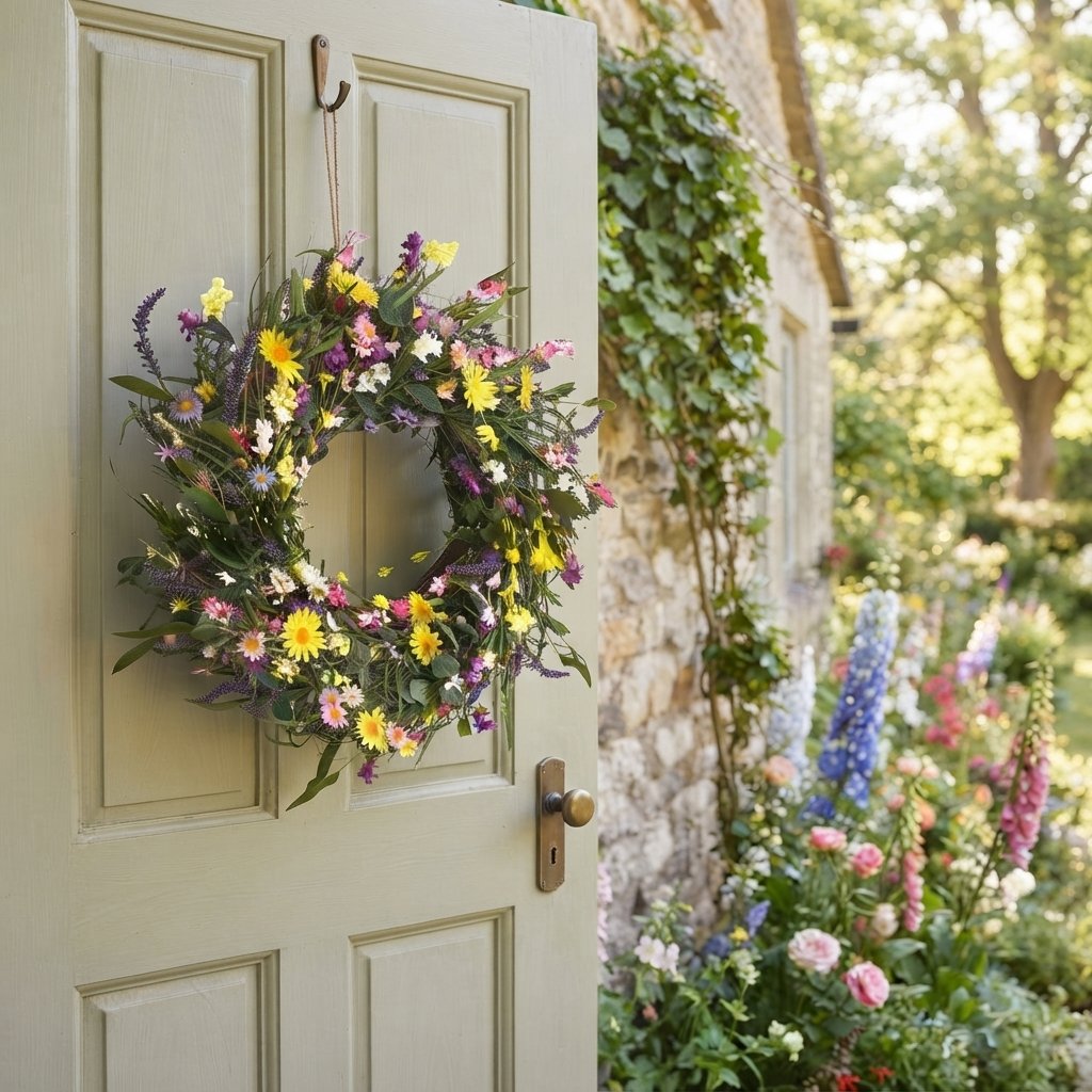 Artificial Wildflower Wreath for Door or Table, 45–55 cm — Style 1