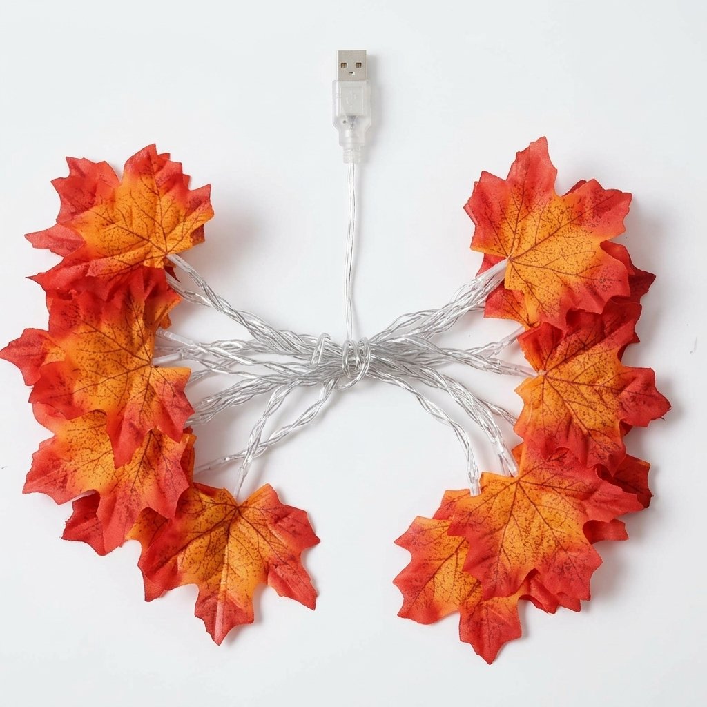 Autumn Maple Leaf LED String Lights Garland with Warm Amber Glow – Halloween, Thanksgiving and Fall Décor — USB