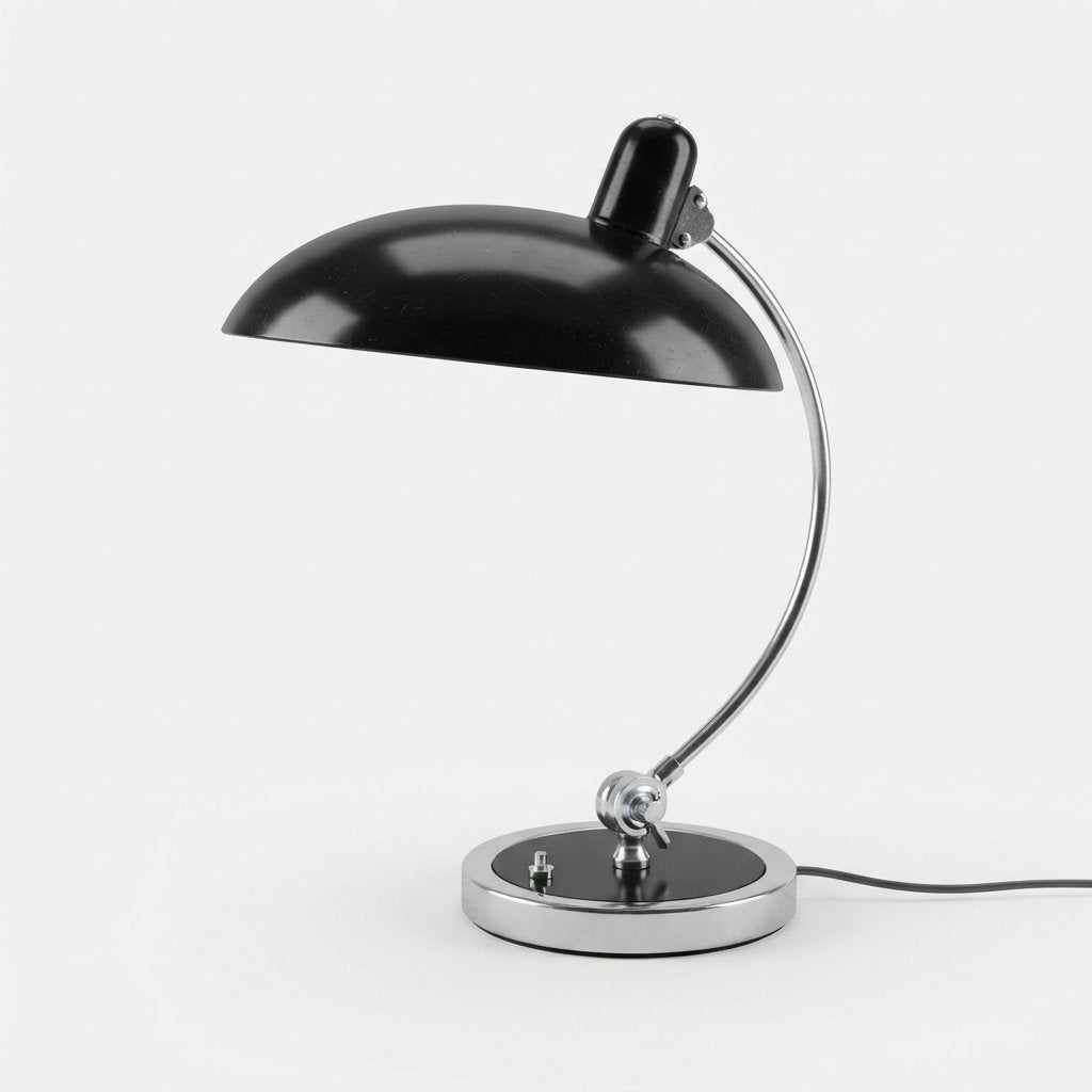 Bauhaus Curved Metal Table Lamp with Domed Shade — Black