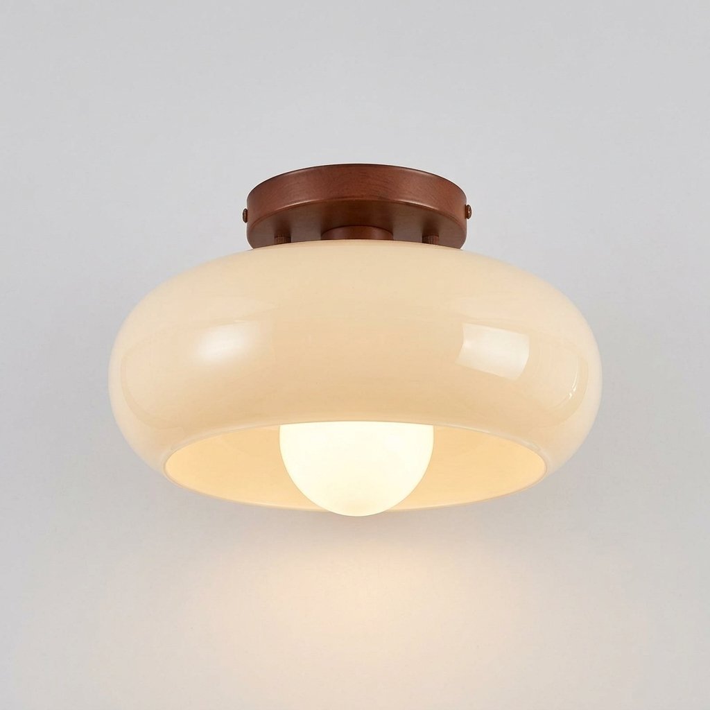 Bauhaus Flush Ceiling Light with Cream Glass Shade — Ø 20cm (7.9")