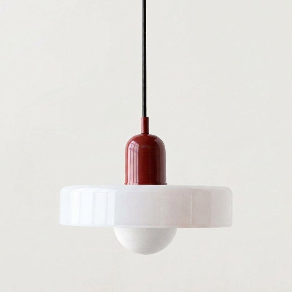Bauhaus Glass Ring Pendant Light, Adjustable Height — Red