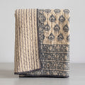 Block-Print Kantha Bedspread, Dark Blue & Cream — Kantha