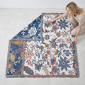 Boho Floral Throw Blanket with Fringe, Cotton-Polyester Blend — 200x230cm