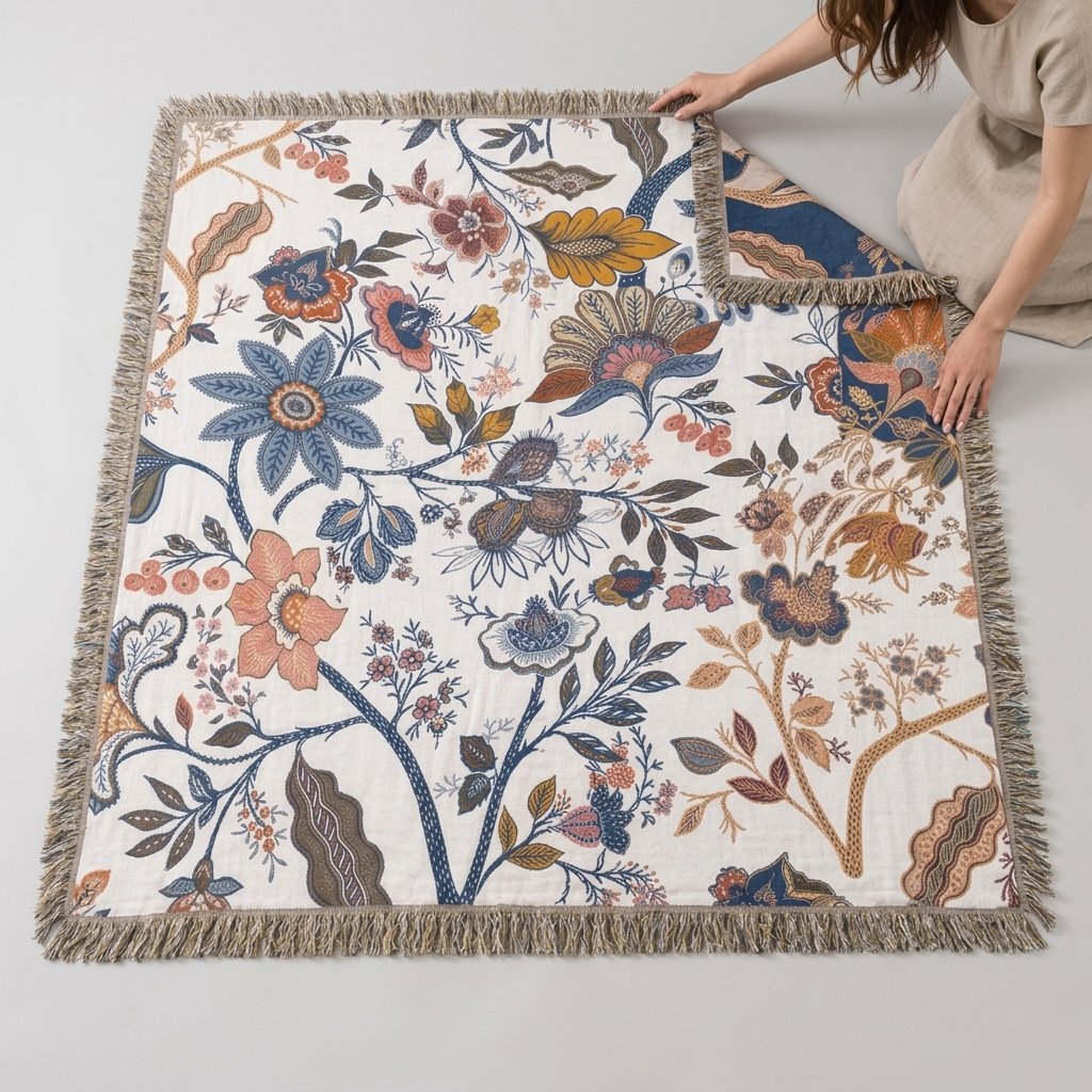 Botanical Tassel Throw – Reversible Double-Sided Cotton — 150x200cm