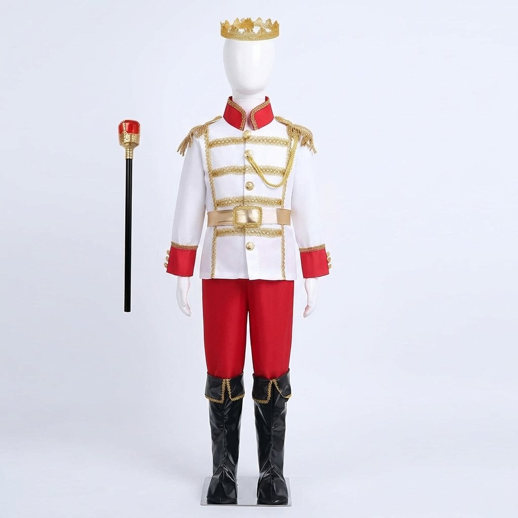 Boys' Royal Prince Costume Set with Crown, Scepter, Cape and Boot Covers — Red