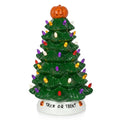 Ceramic Halloween Holiday Tree with Glowing LED Lights and Pumpkin Topper — Green